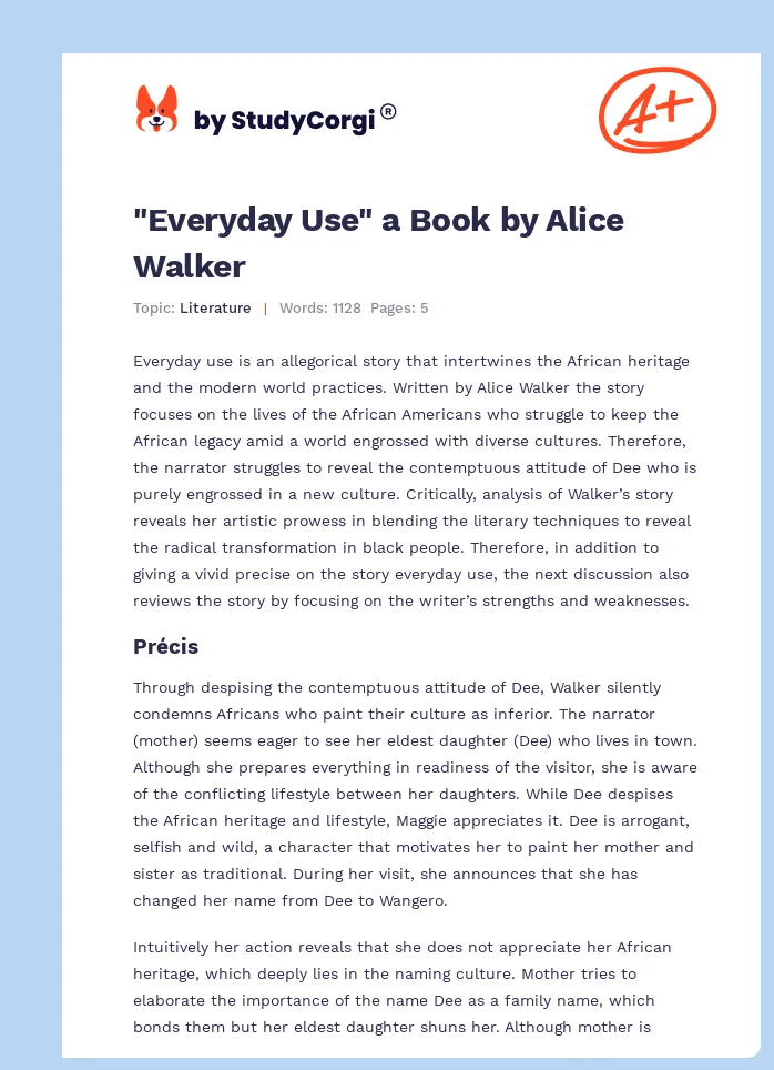 "Everyday Use" a Book by Alice Walker. Page 1