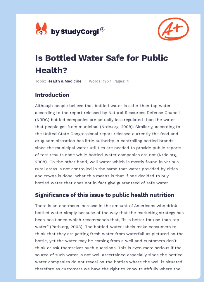 Is Bottled Water Safe for Public Health?. Page 1