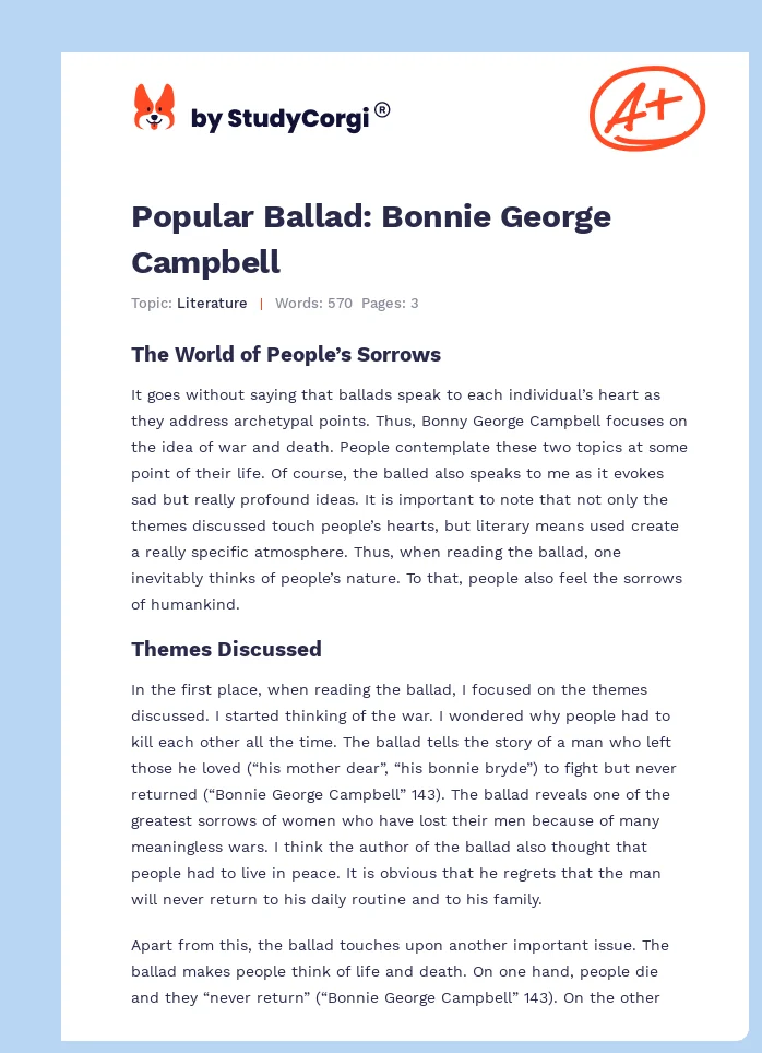 Popular Ballad: Bonnie George Campbell. Page 1
