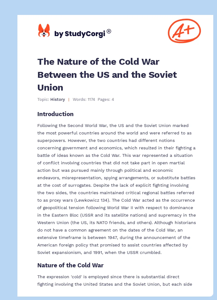 The Nature of the Cold War Between the US and the Soviet Union. Page 1