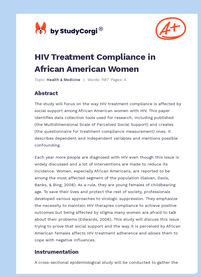 HIV Treatment Compliance in African American Women. Page 1