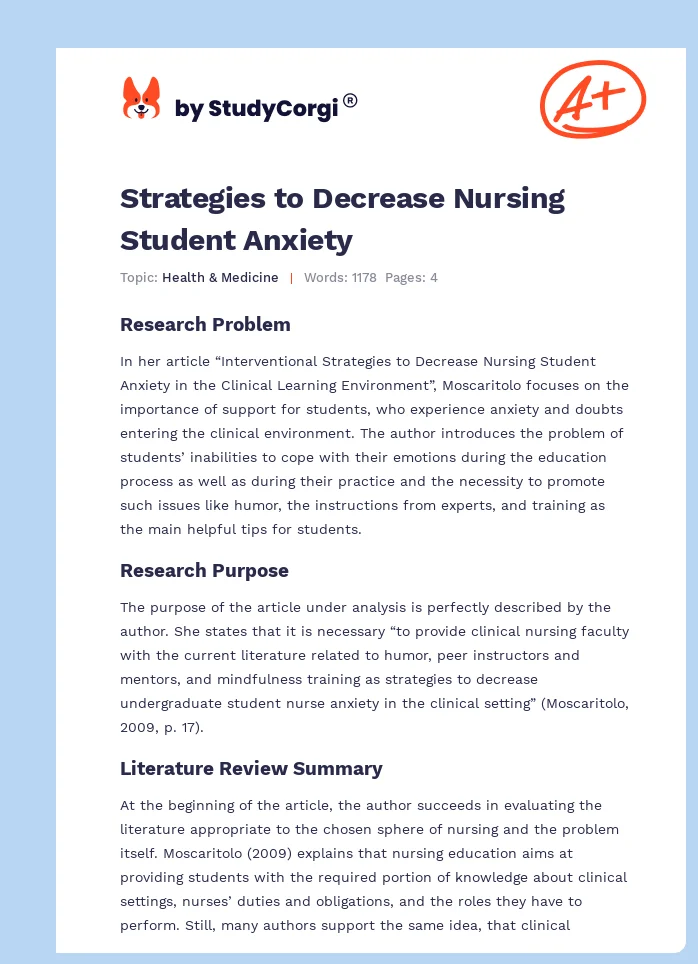 Strategies to Decrease Nursing Student Anxiety. Page 1