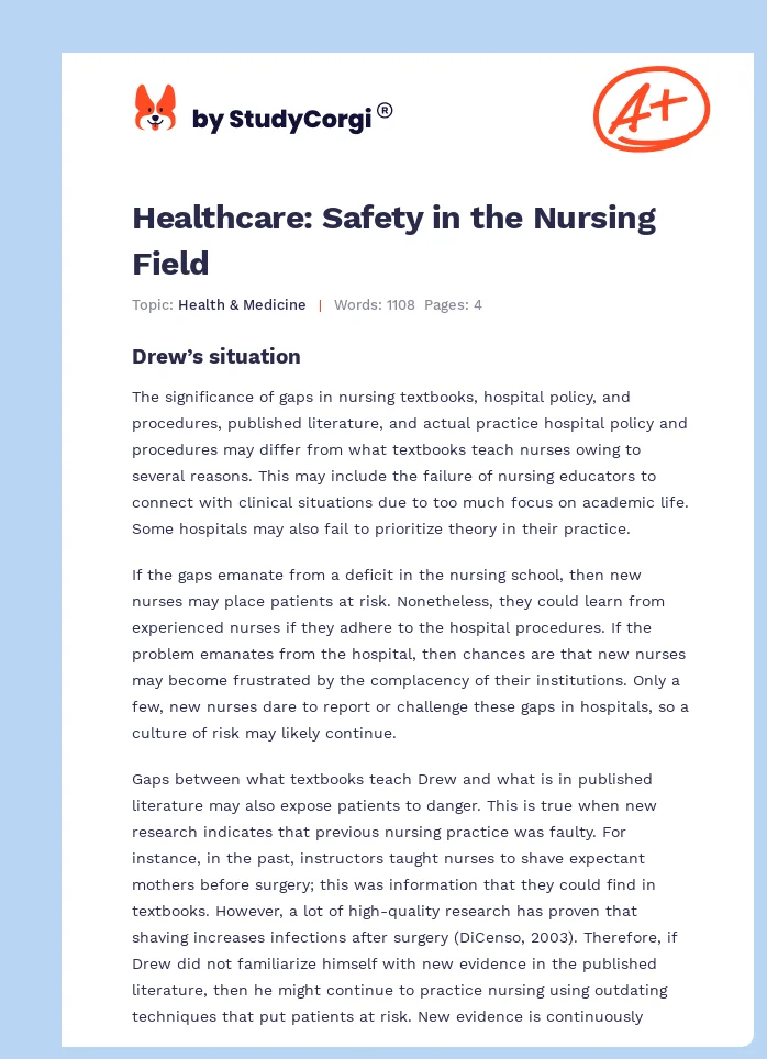 Healthcare: Safety in the Nursing Field. Page 1