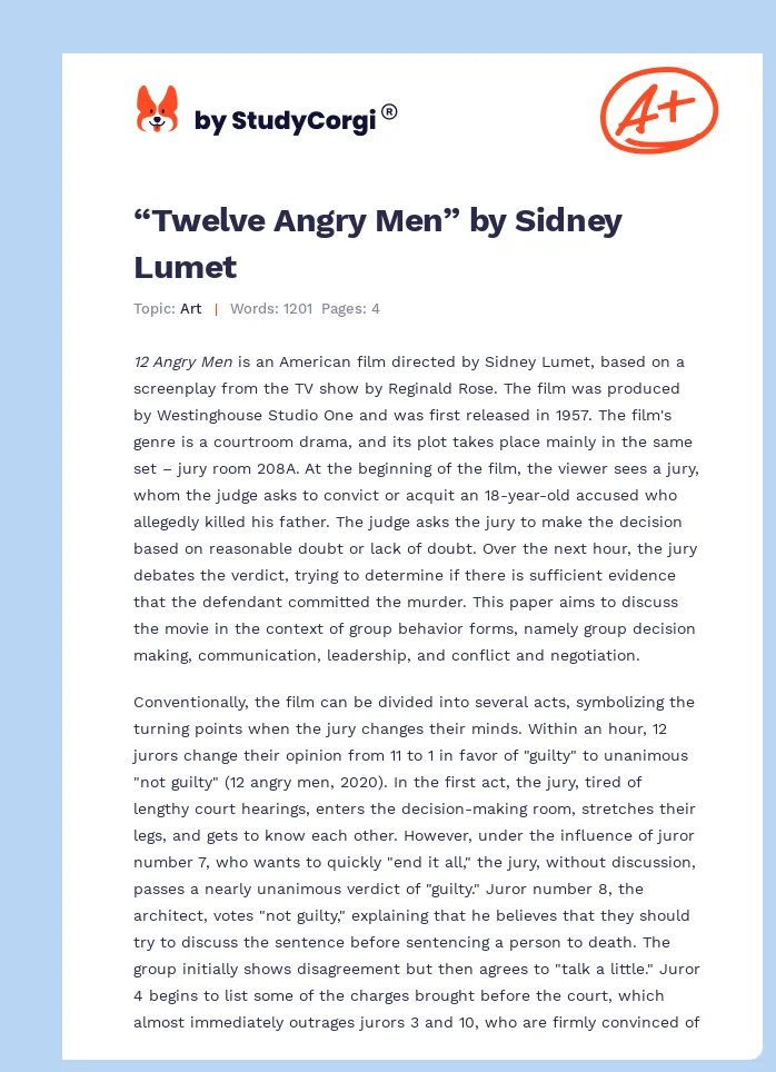 “Twelve Angry Men” by Sidney Lumet. Page 1