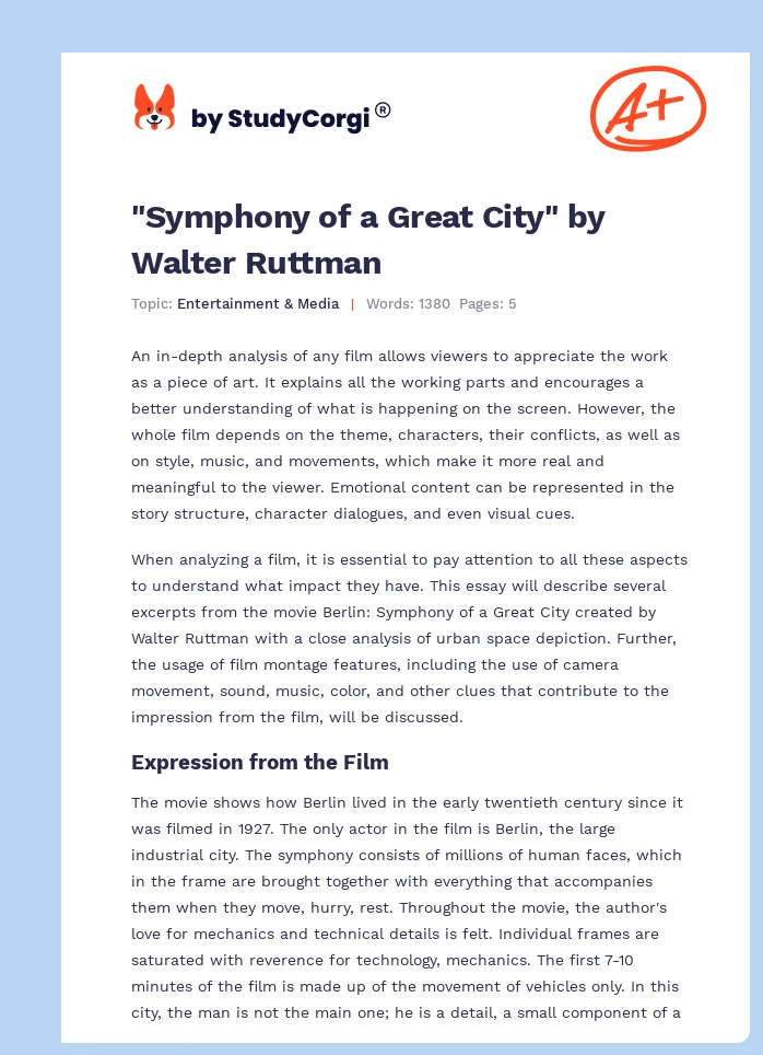 "Symphony of a Great City" by Walter Ruttman. Page 1