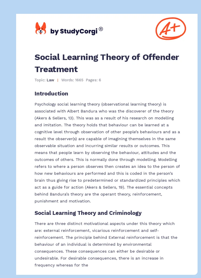 Social Learning Theory of Offender Treatment. Page 1