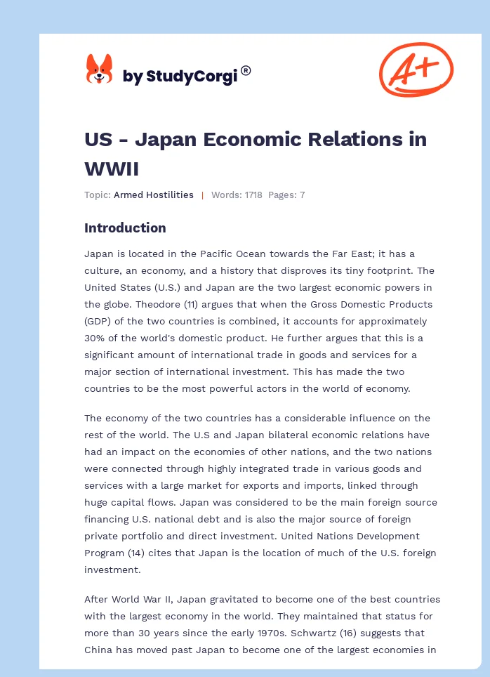 US - Japan Economic Relations in WWII. Page 1