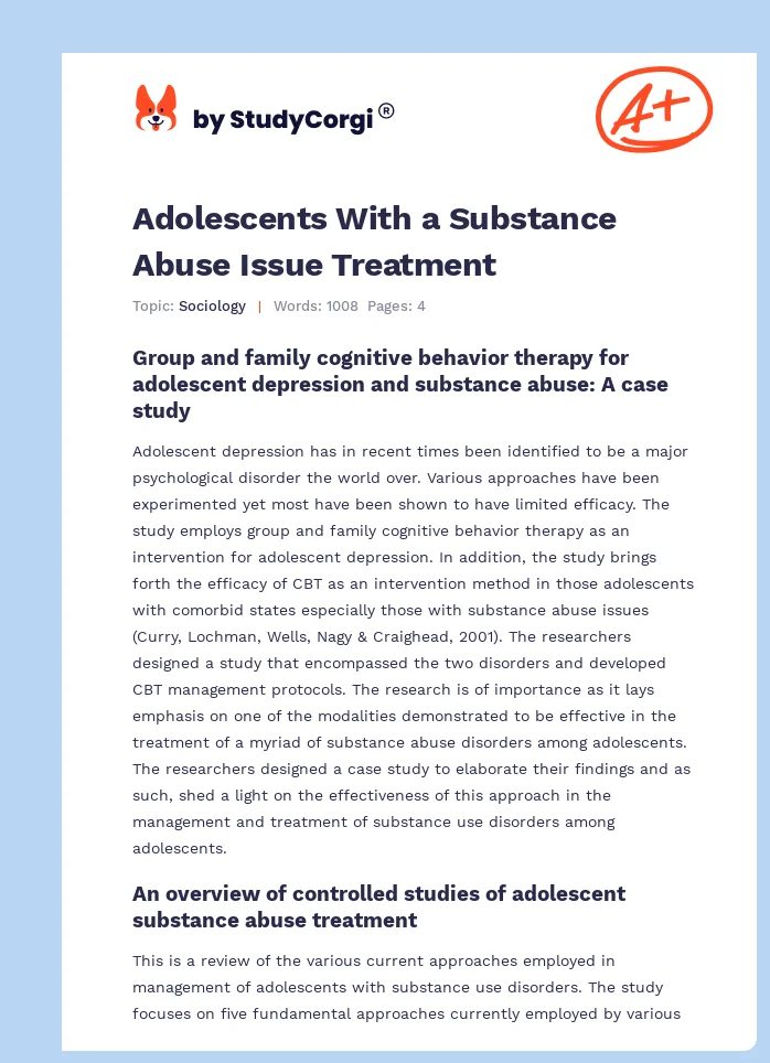 Adolescents With a Substance Abuse Issue Treatment. Page 1