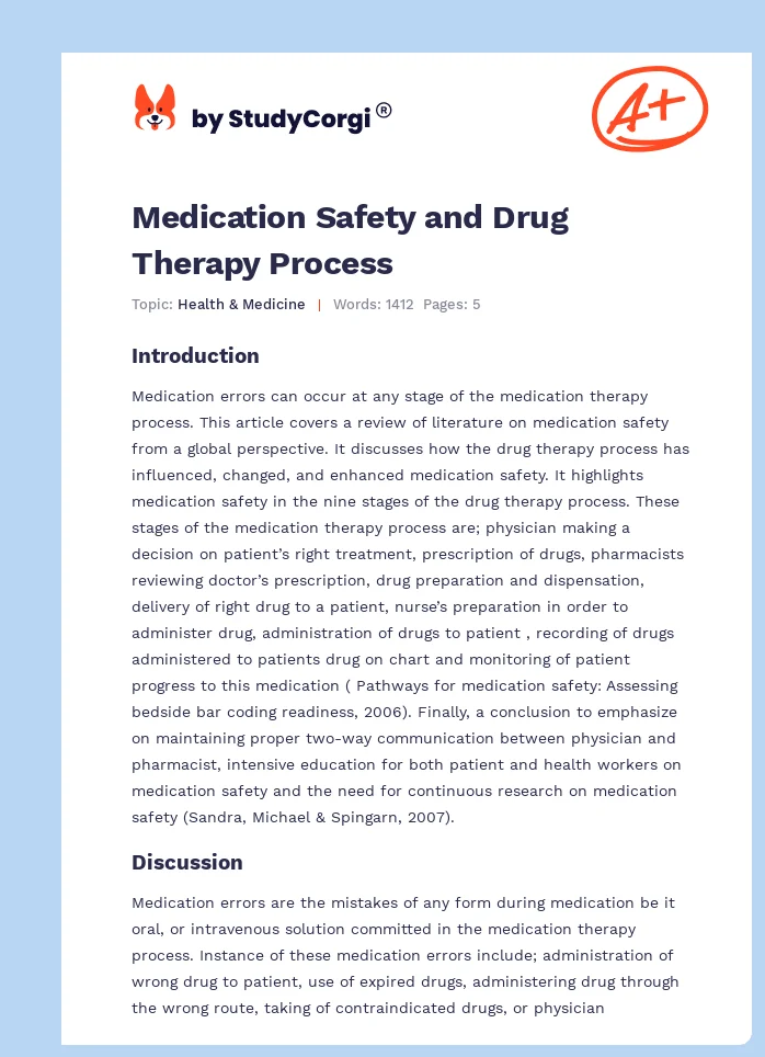 Medication Safety and Drug Therapy Process. Page 1