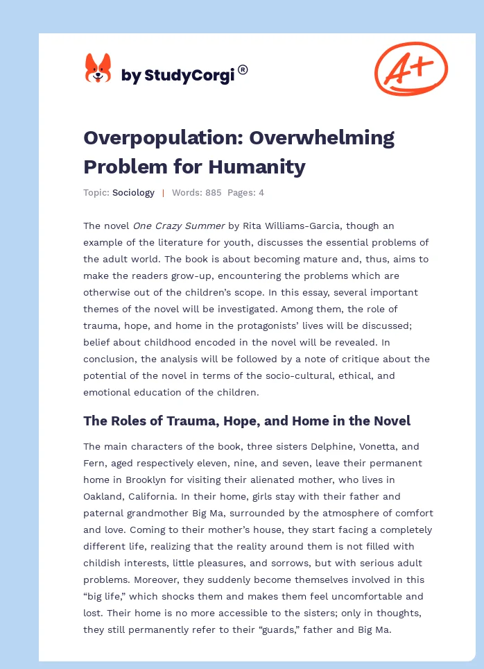 Overpopulation: Overwhelming Problem for Humanity. Page 1