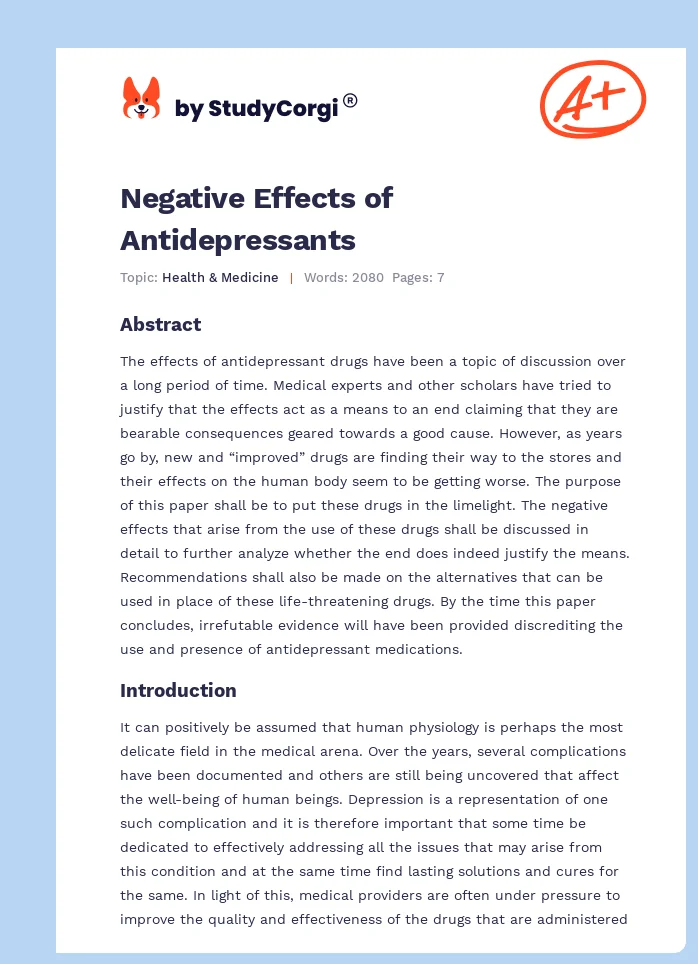 Negative Effects of Antidepressants. Page 1