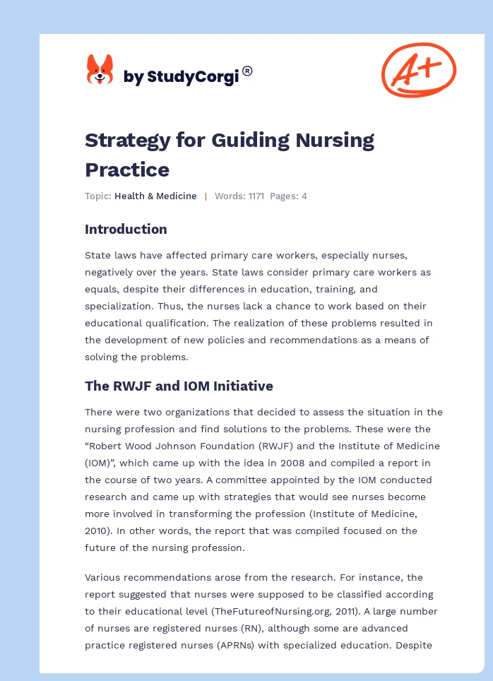 Strategy for Guiding Nursing Practice. Page 1