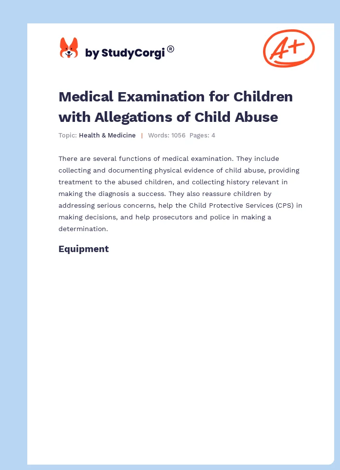 Medical Examination for Children with Allegations of Child Abuse. Page 1