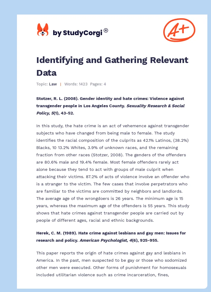 Identifying and Gathering Relevant Data. Page 1