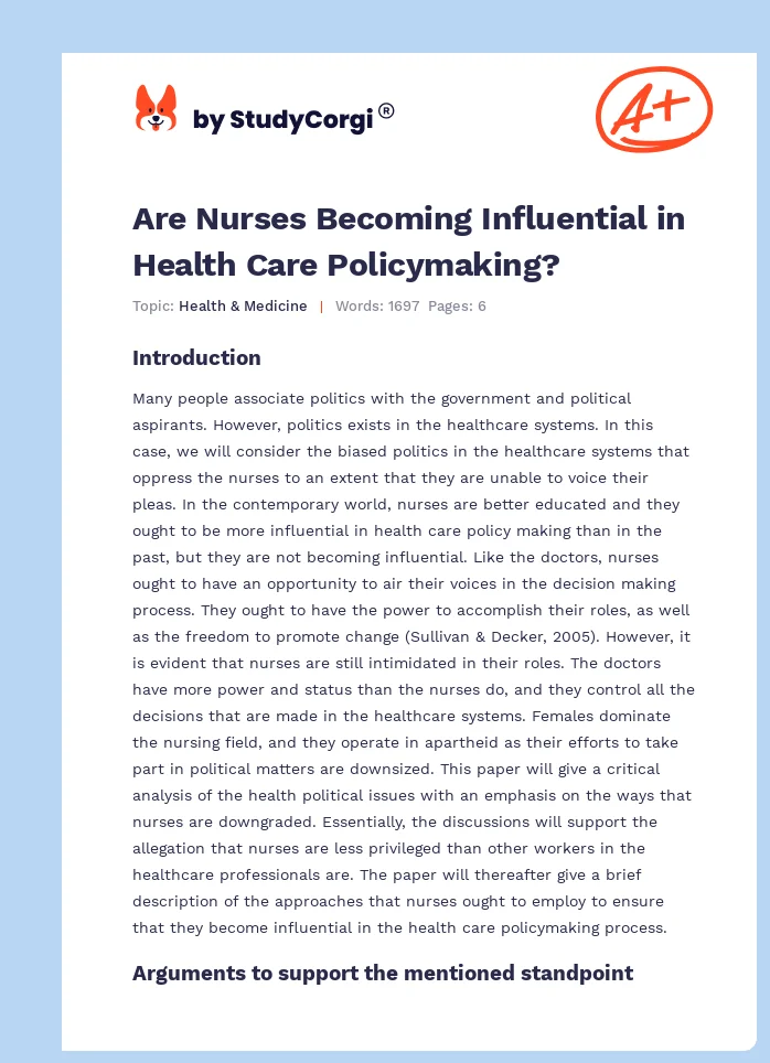Are Nurses Becoming Influential in Health Care Policymaking?. Page 1