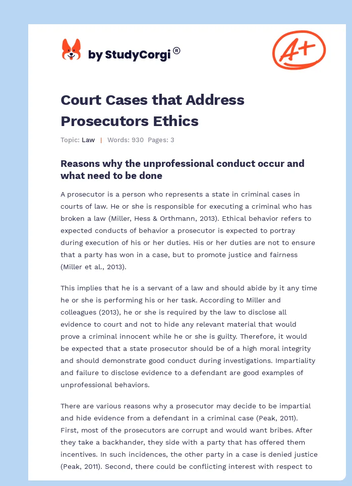 Court Cases that Address Prosecutors Ethics. Page 1