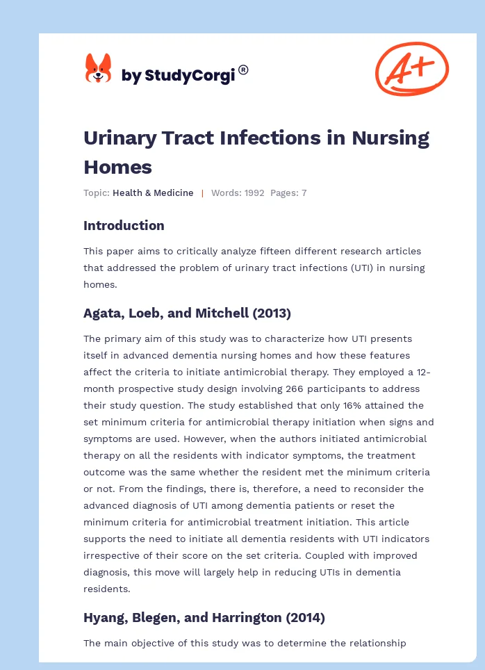 Urinary Tract Infections in Nursing Homes. Page 1