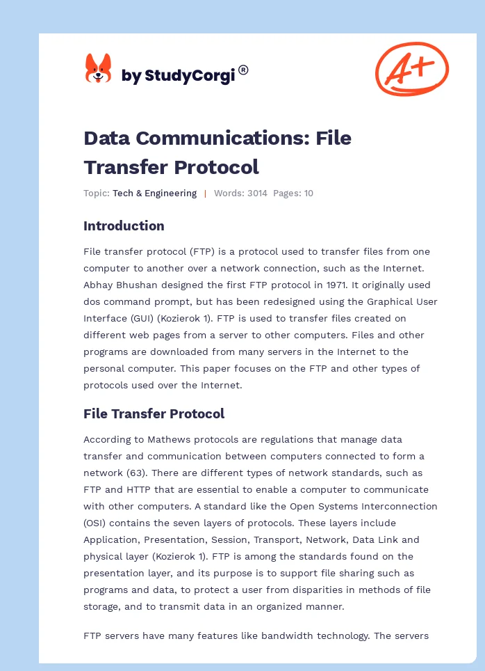 Data Communications: File Transfer Protocol. Page 1