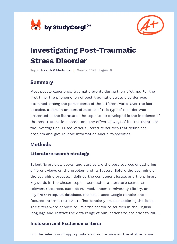 Investigating Post-Traumatic Stress Disorder. Page 1