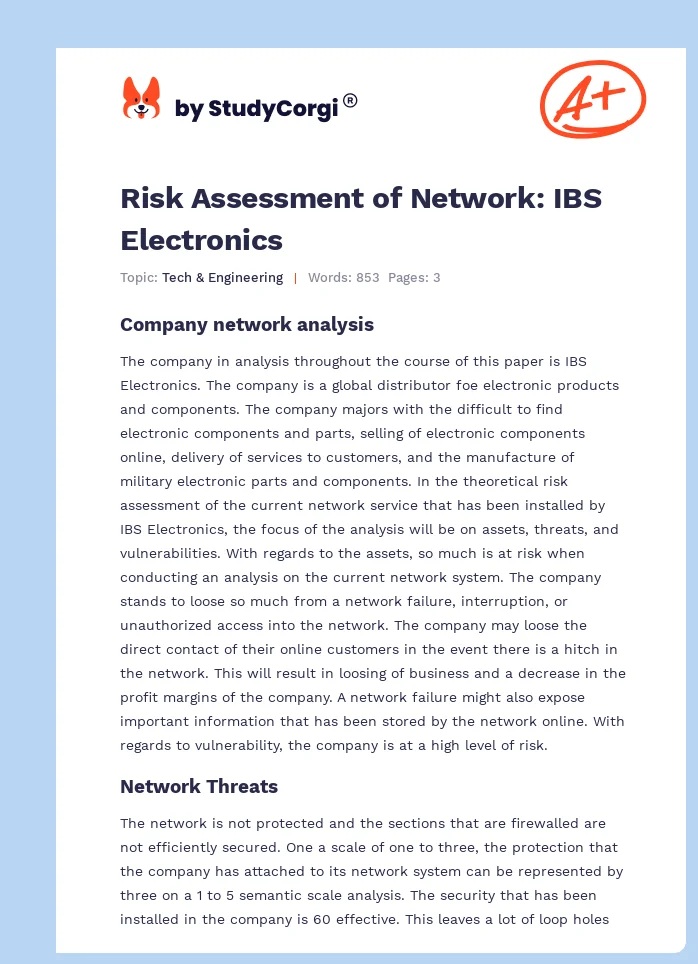 Risk Assessment of Network: IBS Electronics. Page 1