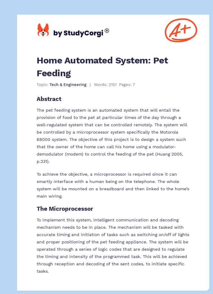 Home Automated System: Pet Feeding. Page 1