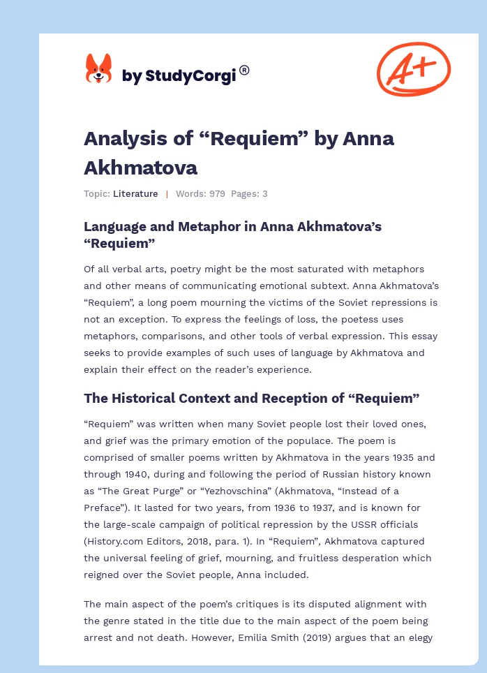 Analysis of “Requiem” by Anna Akhmatova. Page 1