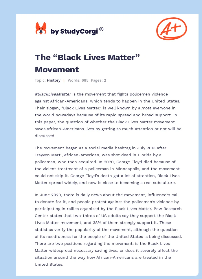 The “Black Lives Matter” Movement. Page 1