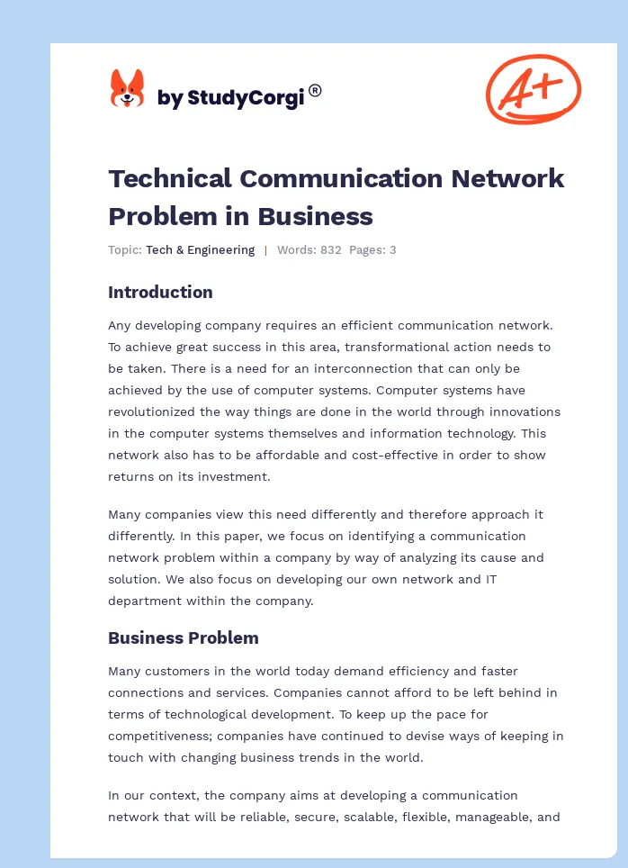 Technical Communication Network Problem in Business. Page 1