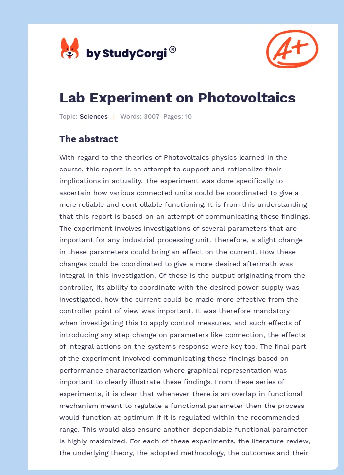 Lab Experiment on Photovoltaics. Page 1