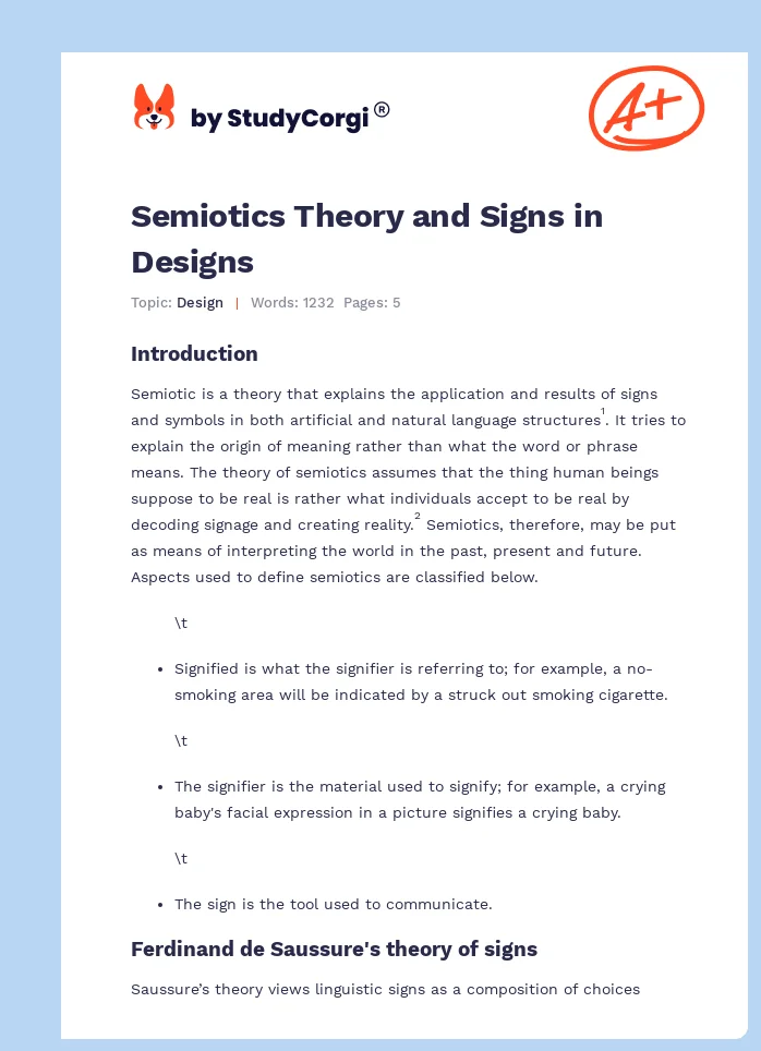 Semiotics Theory and Signs in Designs. Page 1