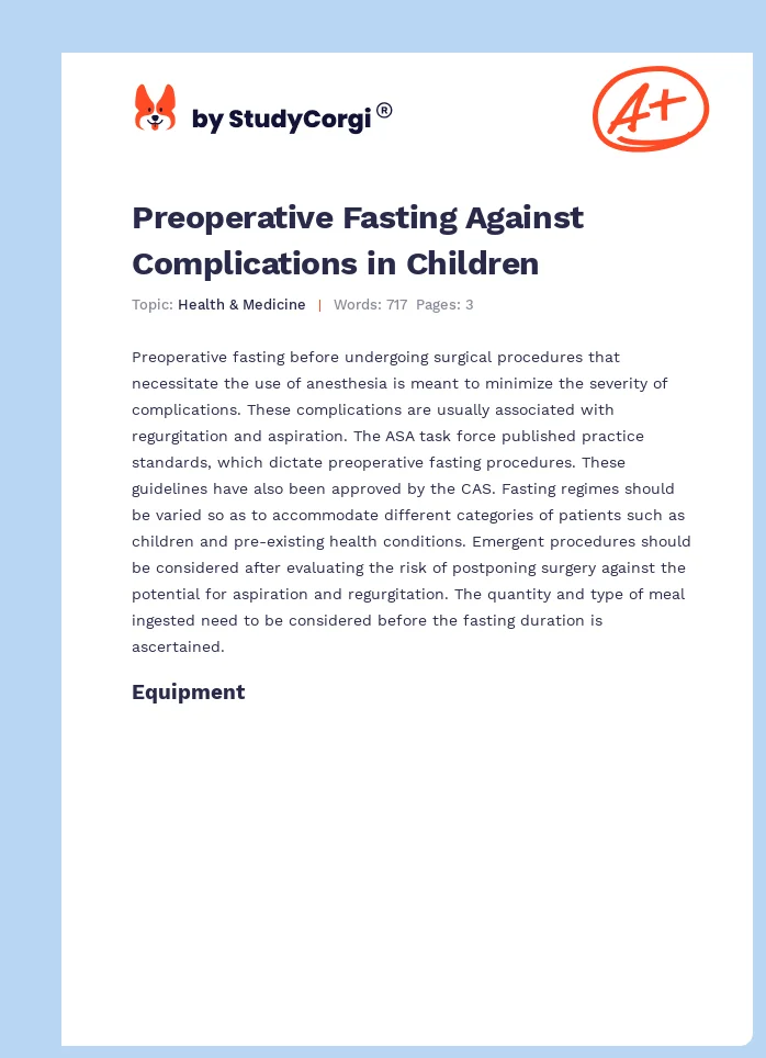 Preoperative Fasting Against Complications in Children. Page 1