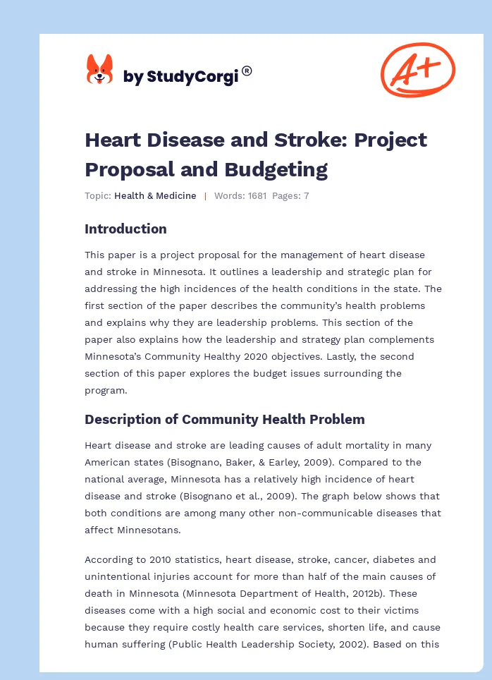 Heart Disease and Stroke: Project Proposal and Budgeting. Page 1