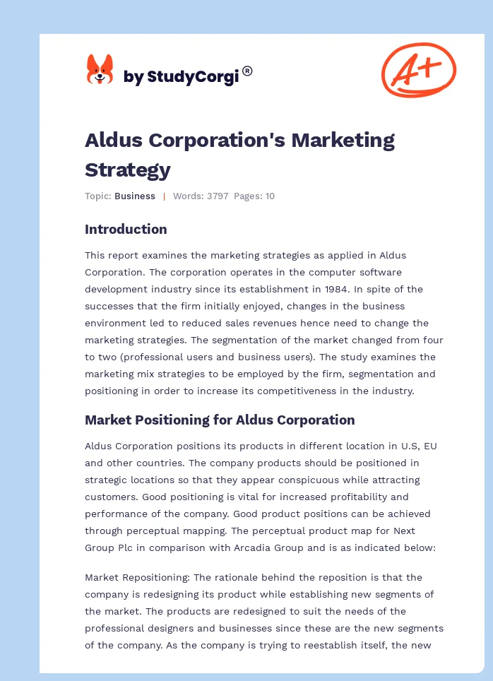 Aldus Corporation's Marketing Strategy. Page 1