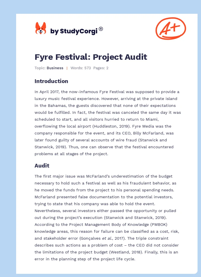 Fyre Festival: Project Audit. Page 1
