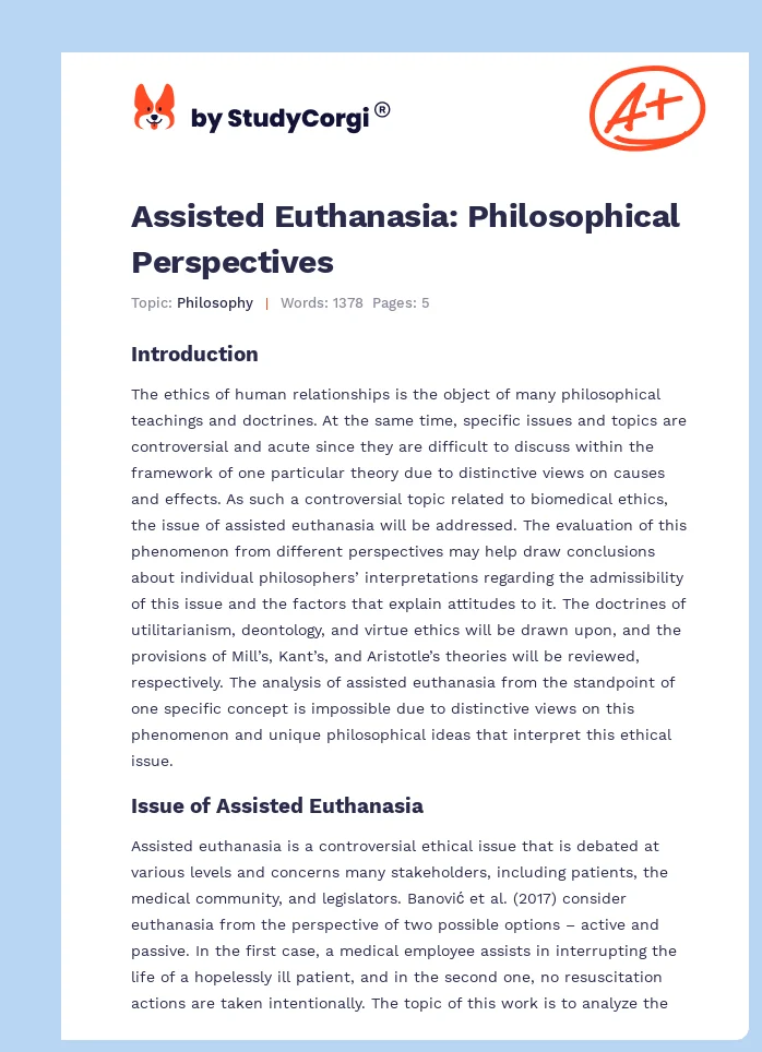 Assisted Euthanasia: Philosophical Perspectives. Page 1