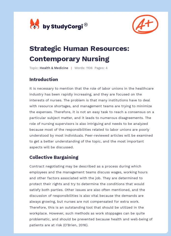Strategic Human Resources: Contemporary Nursing. Page 1