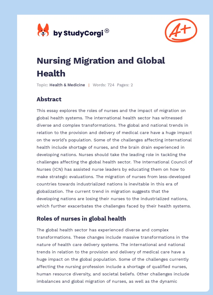 Nursing Migration and Global Health. Page 1