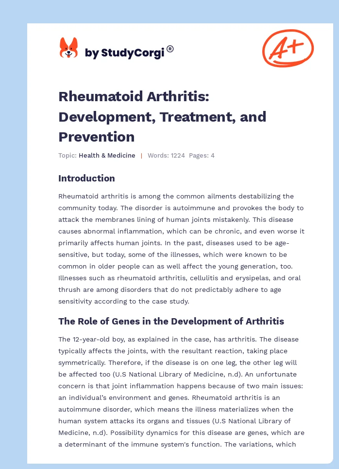 Rheumatoid Arthritis: Development, Treatment, and Prevention. Page 1
