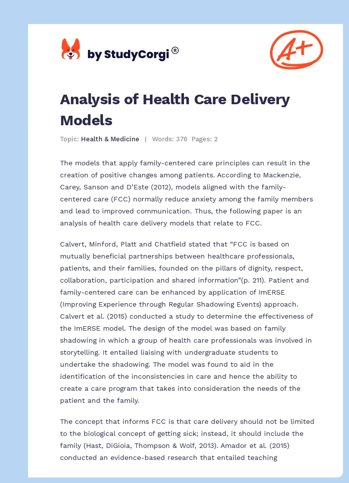 Analysis of Health Care Delivery Models. Page 1