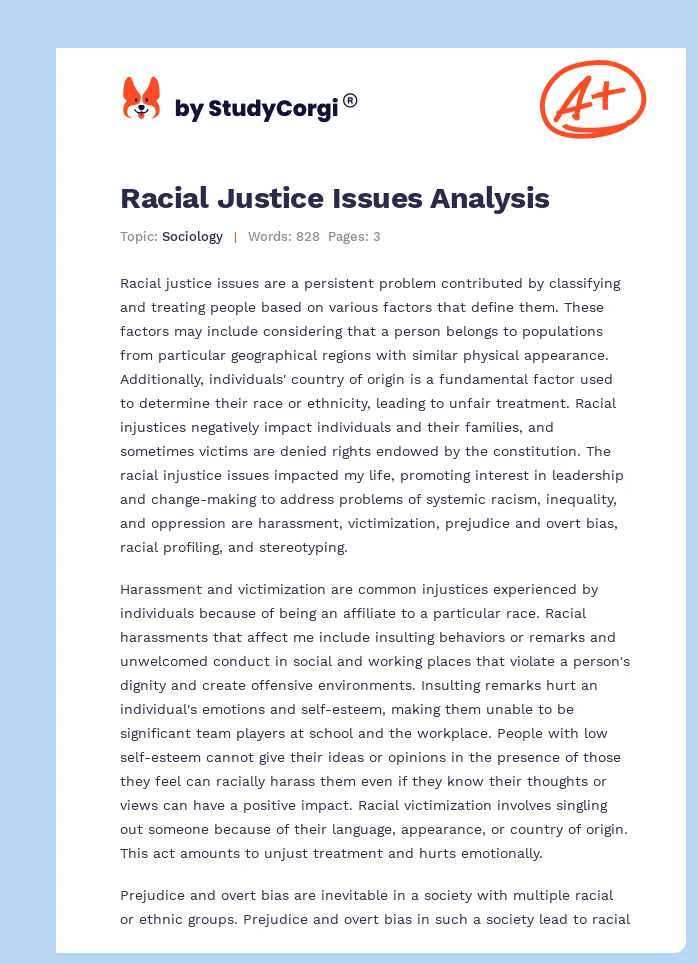 Racial Justice Issues Analysis. Page 1
