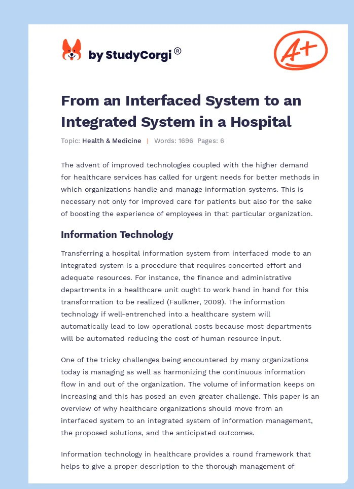 From an Interfaced System to an Integrated System in a Hospital. Page 1