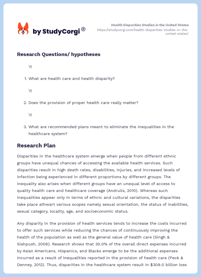 Health Disparities Studies in the United States. Page 2