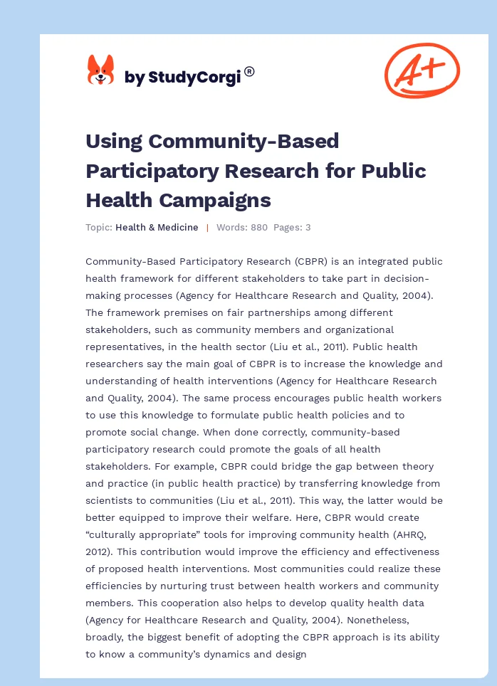 Using Community-Based Participatory Research for Public Health Campaigns. Page 1