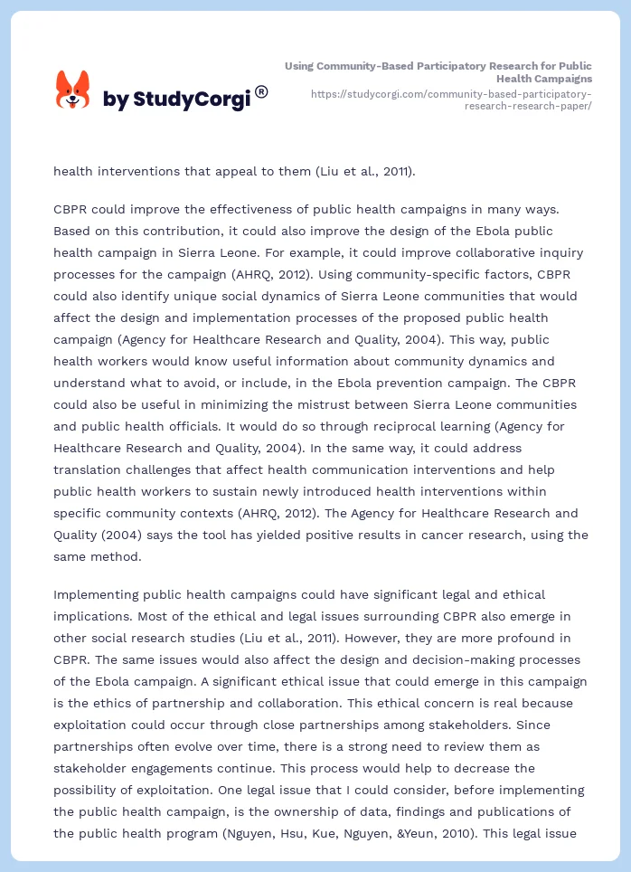 Using Community-Based Participatory Research for Public Health Campaigns. Page 2
