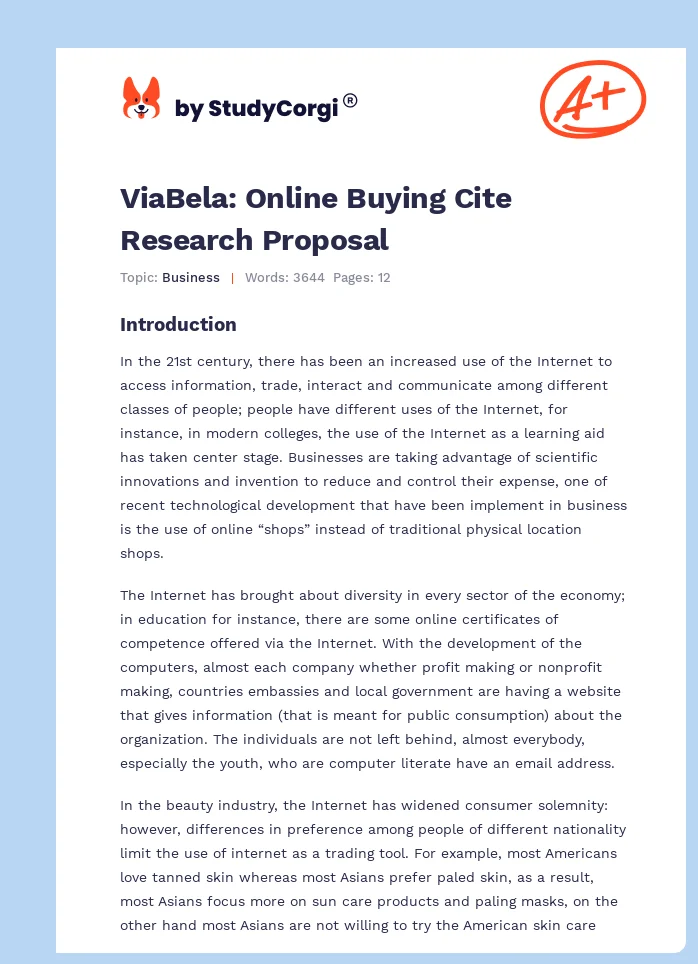 ViaBela: Online Buying Cite Research Proposal. Page 1