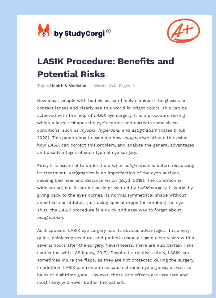 LASIK Procedure: Benefits and Potential Risks. Page 1