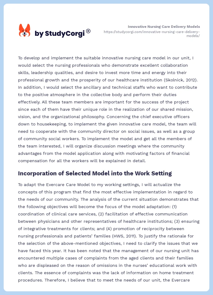 Innovative Nursing Care Delivery Models. Page 2