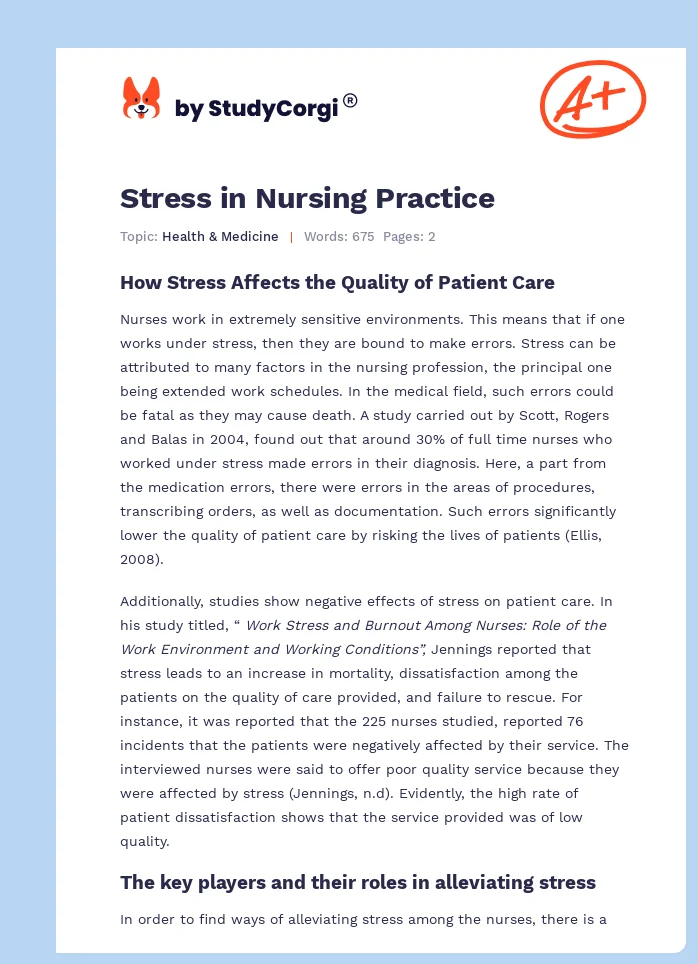 Stress in Nursing Practice. Page 1