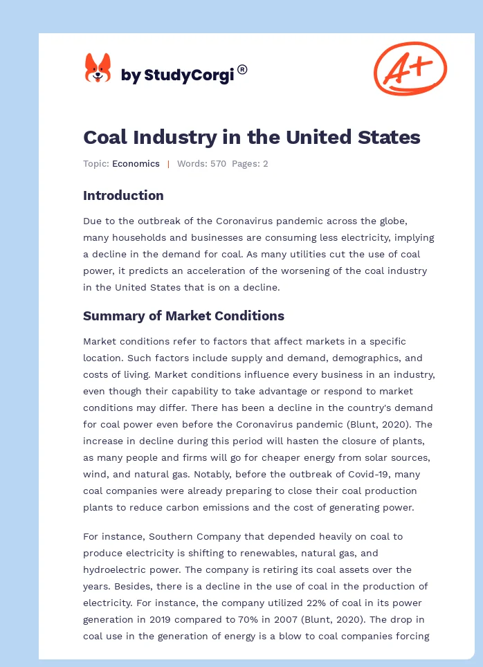 Coal Industry in the United States. Page 1