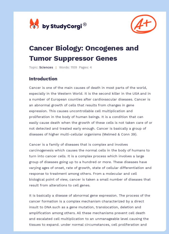 Cancer Biology: Oncogenes and Tumor Suppressor Genes. Page 1